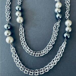 Sarah Coventry Silver and Gray Double-Strand Necklace